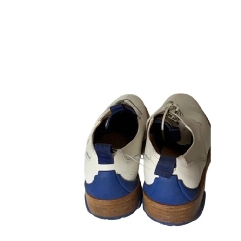 Salvatore Ferragamo Mens White Leather Blue Accent Derby Shoes UG84723 Size 10.5